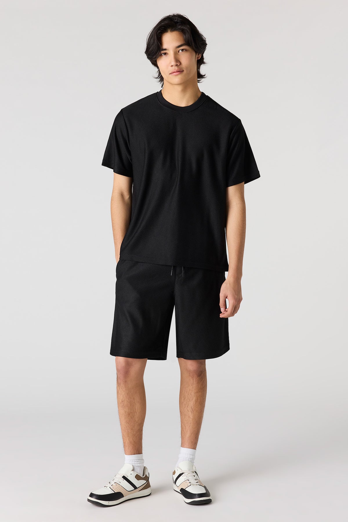 Alt View 2. Premium Heavyweight Cotton Honeycomb Drawstring Short - Black