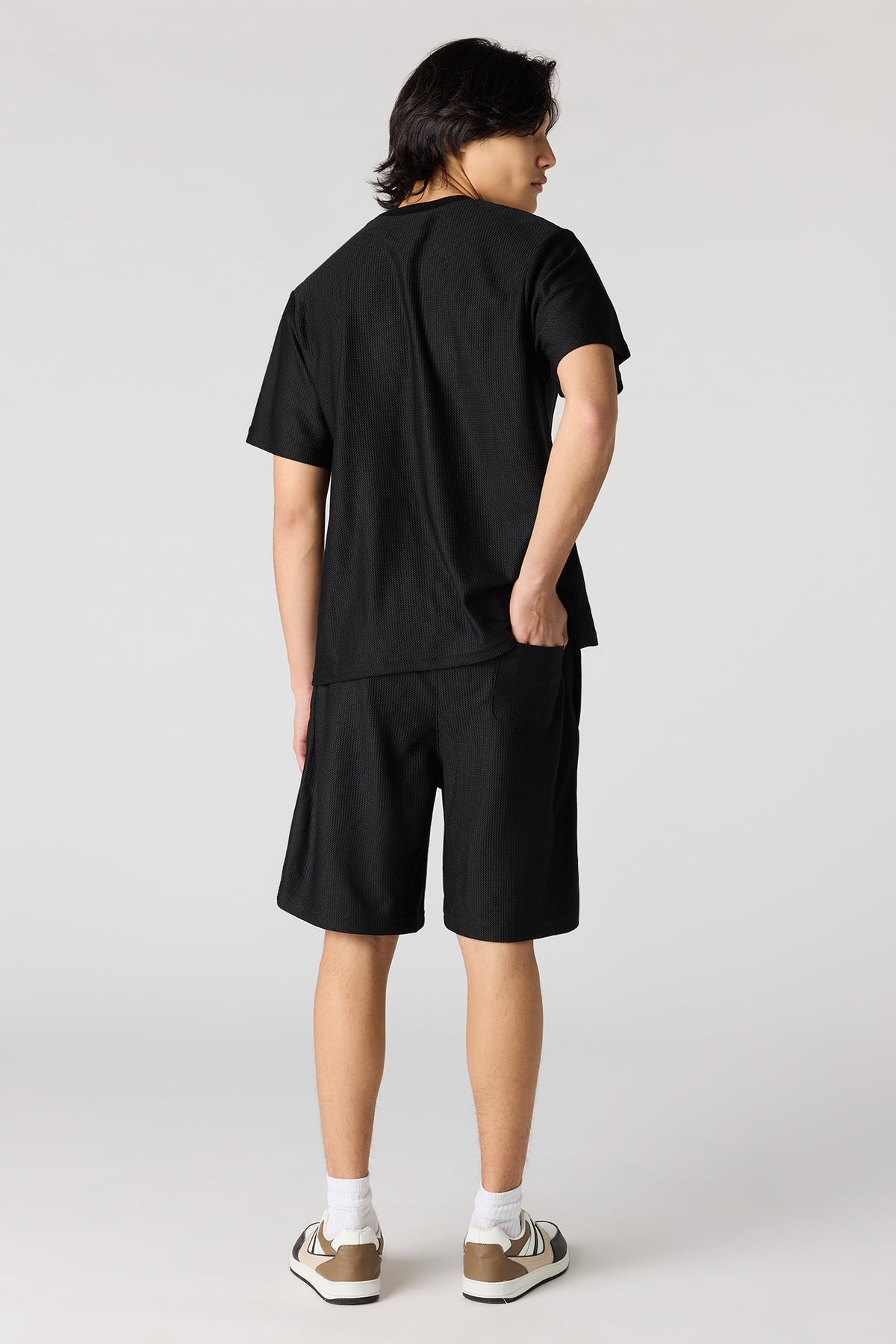 Alt View 3. Premium Heavyweight Cotton Honeycomb Drawstring Short - Black