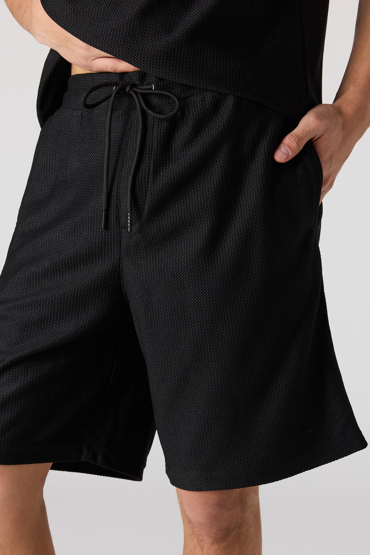 Alt View 4. Premium Heavyweight Cotton Honeycomb Drawstring Short - Black
