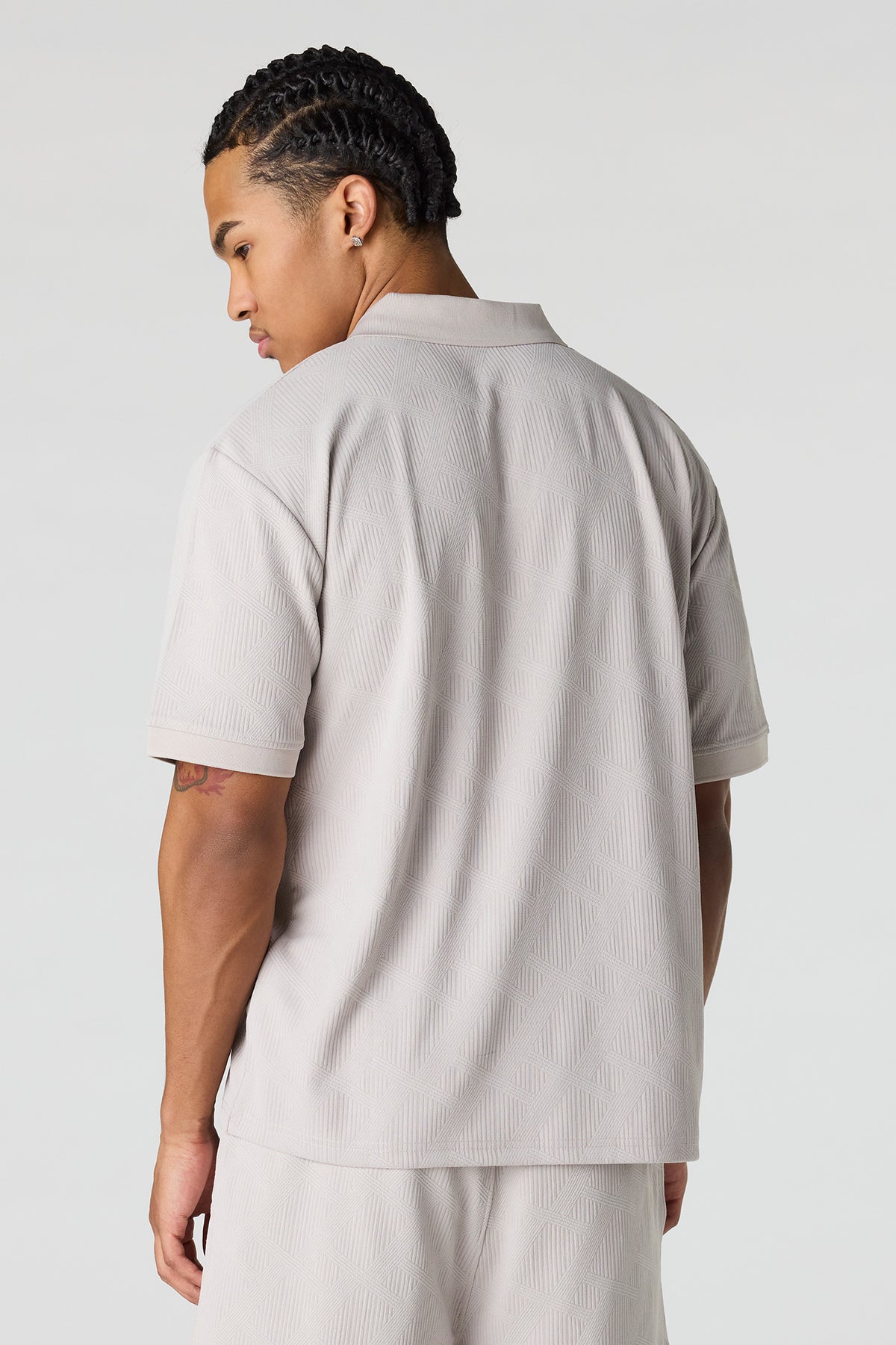Alt View 2. Textured Collared Top - Light Grey