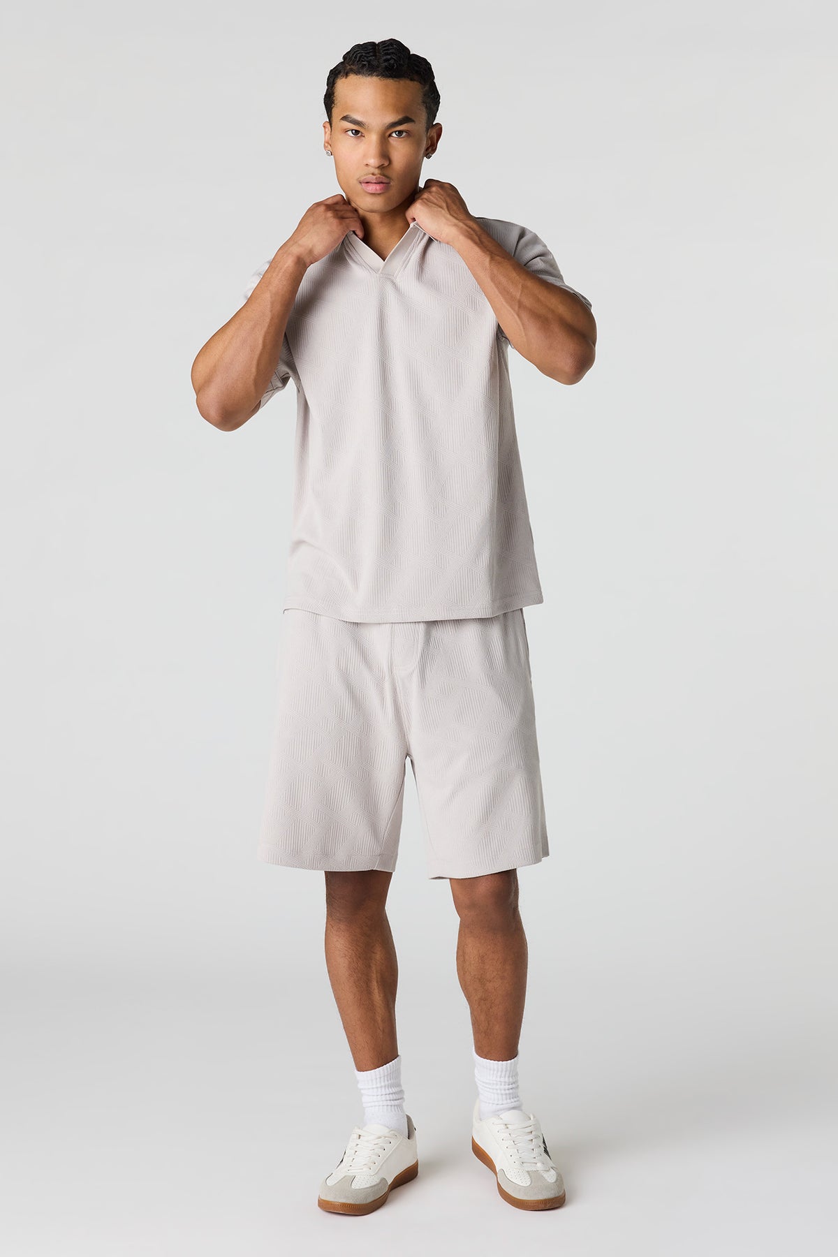Alt View 3. Textured Collared Top - Light Grey