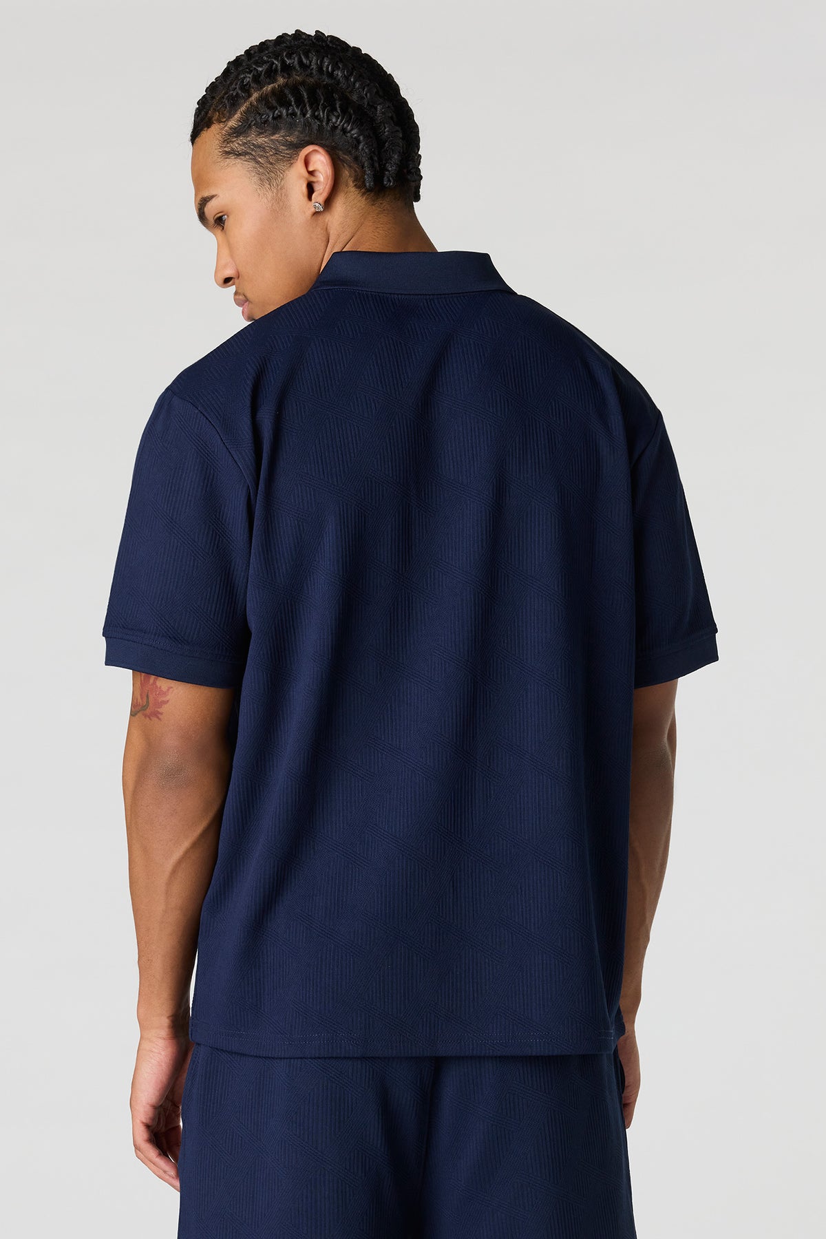 Alt View 2. Textured Collared Top - Navy