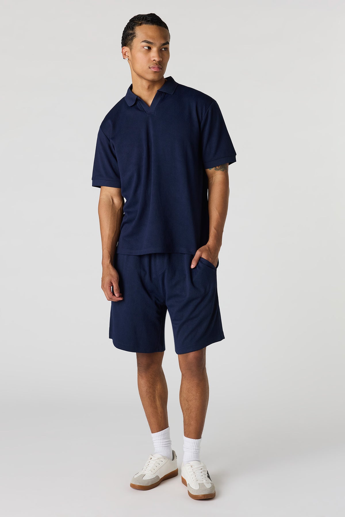 Alt View 3. Textured Collared Top - Navy
