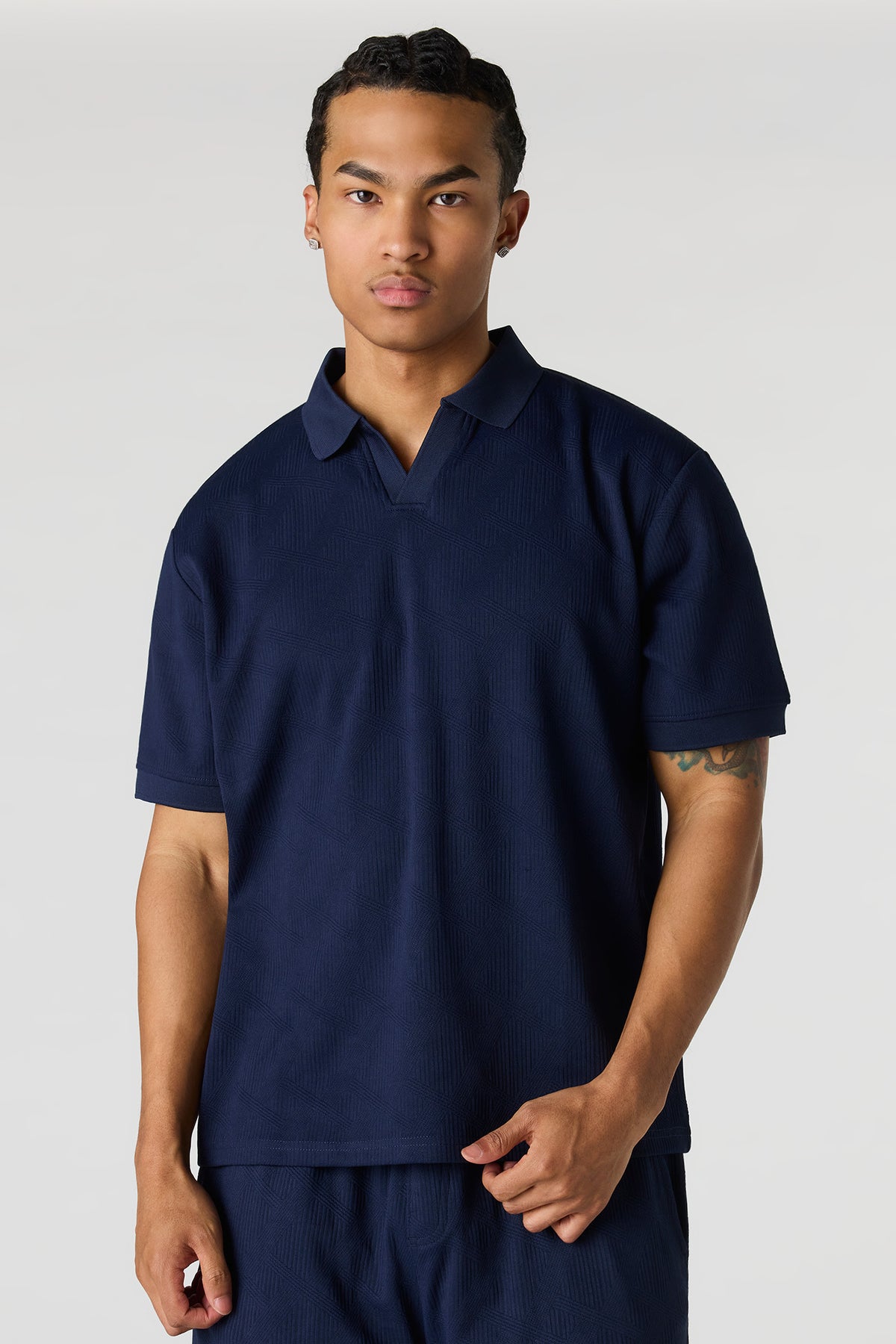 Textured Collared Top - Navy