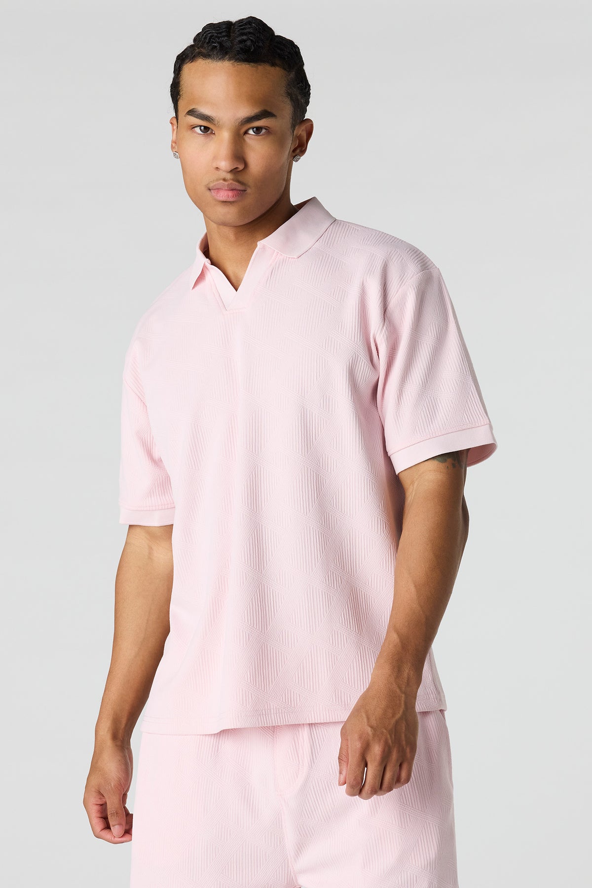 Textured Collared Top - Light Pink
