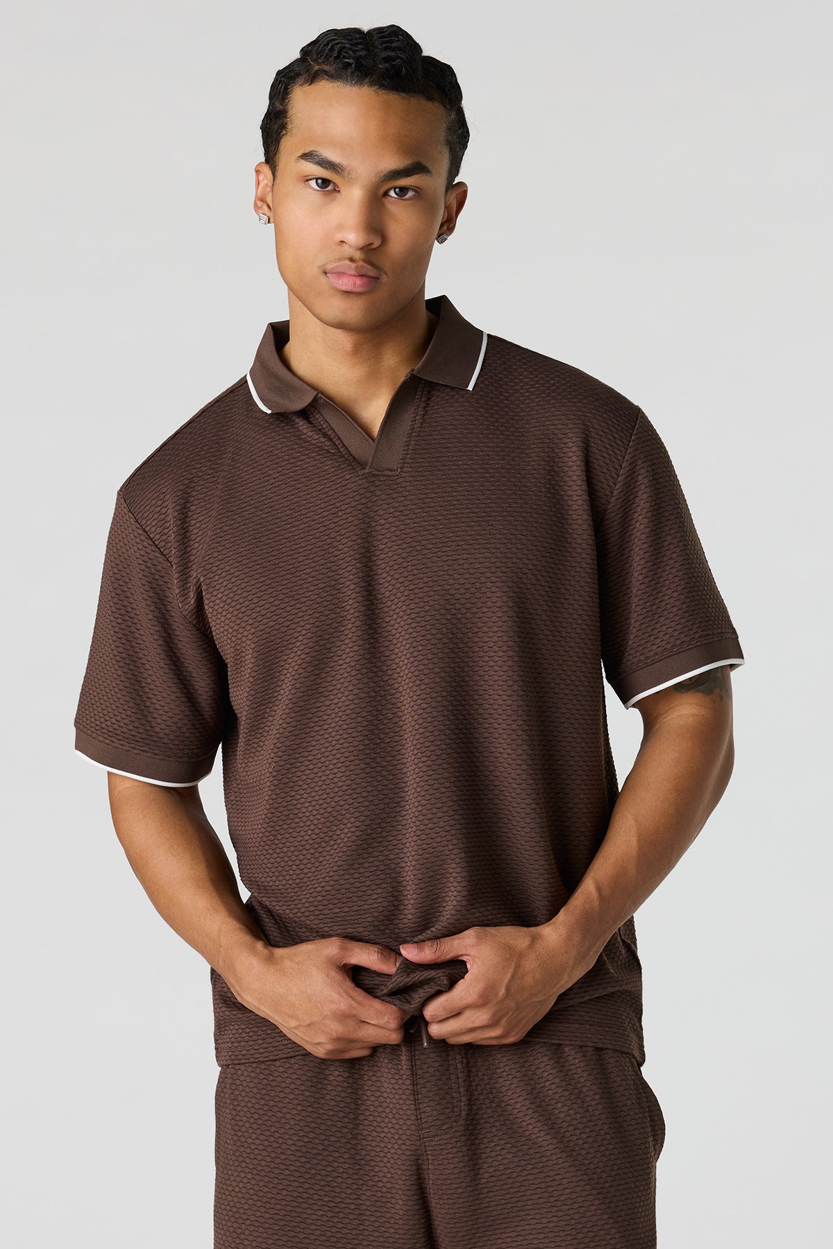 Textured Collared Top - Brown