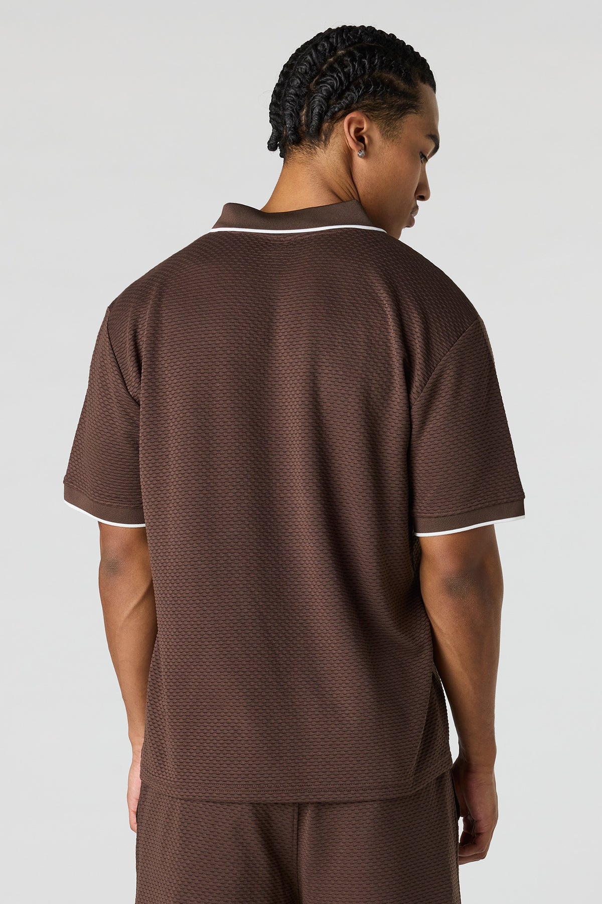 Alt View 2. Textured Collared Top - Brown