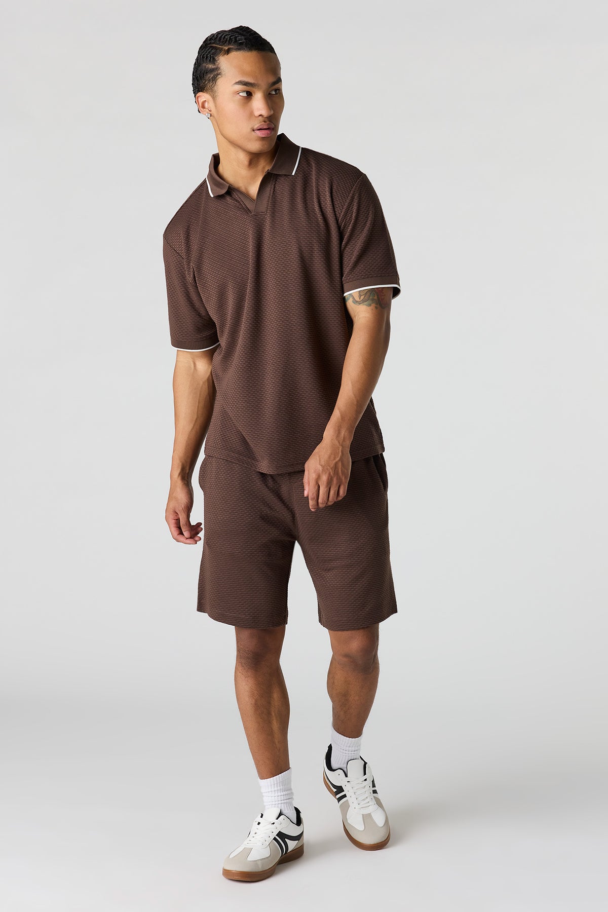Alt View 3. Textured Collared Top - Brown
