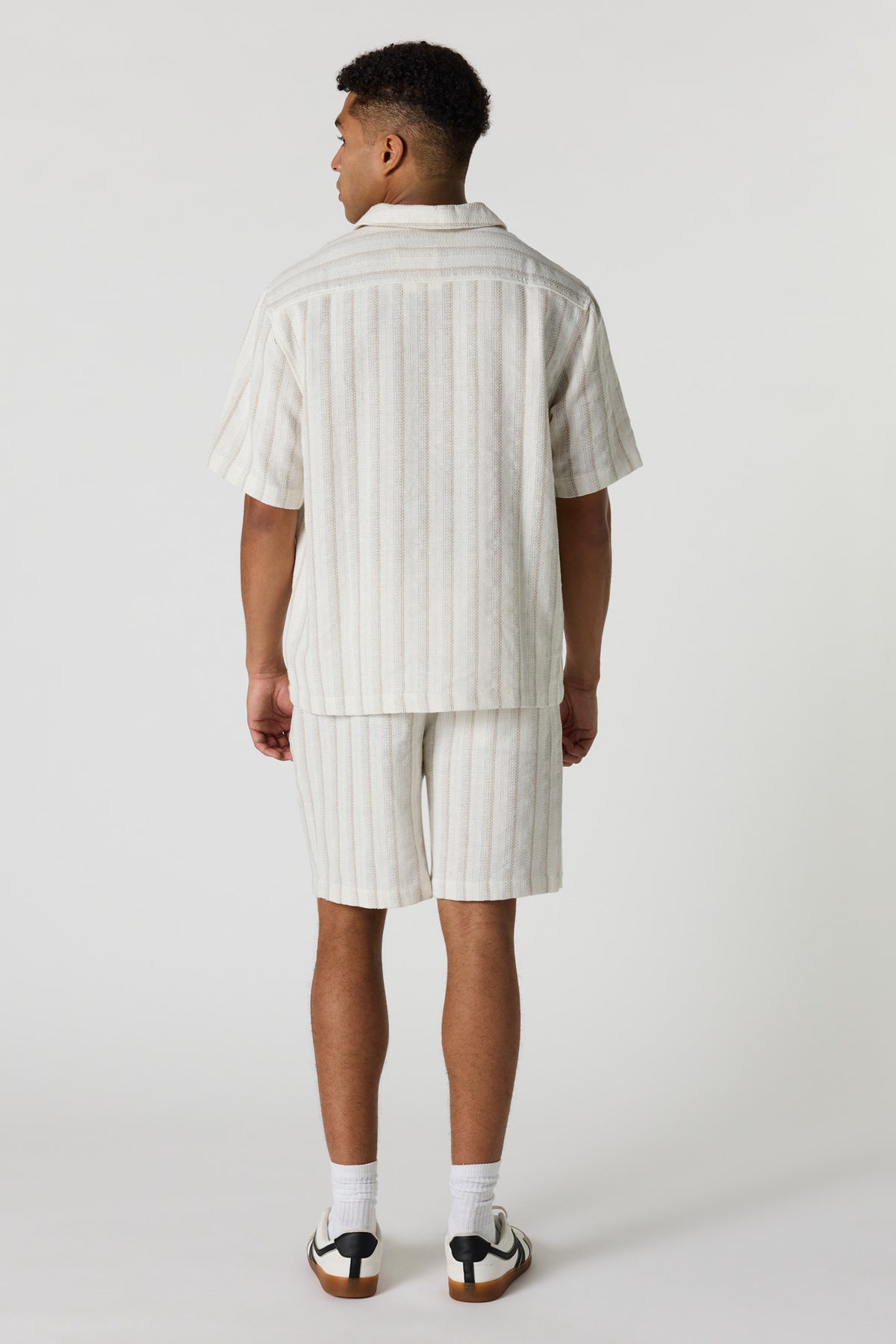 Alt View 3. Textured Striped Drawstring Short - Beige