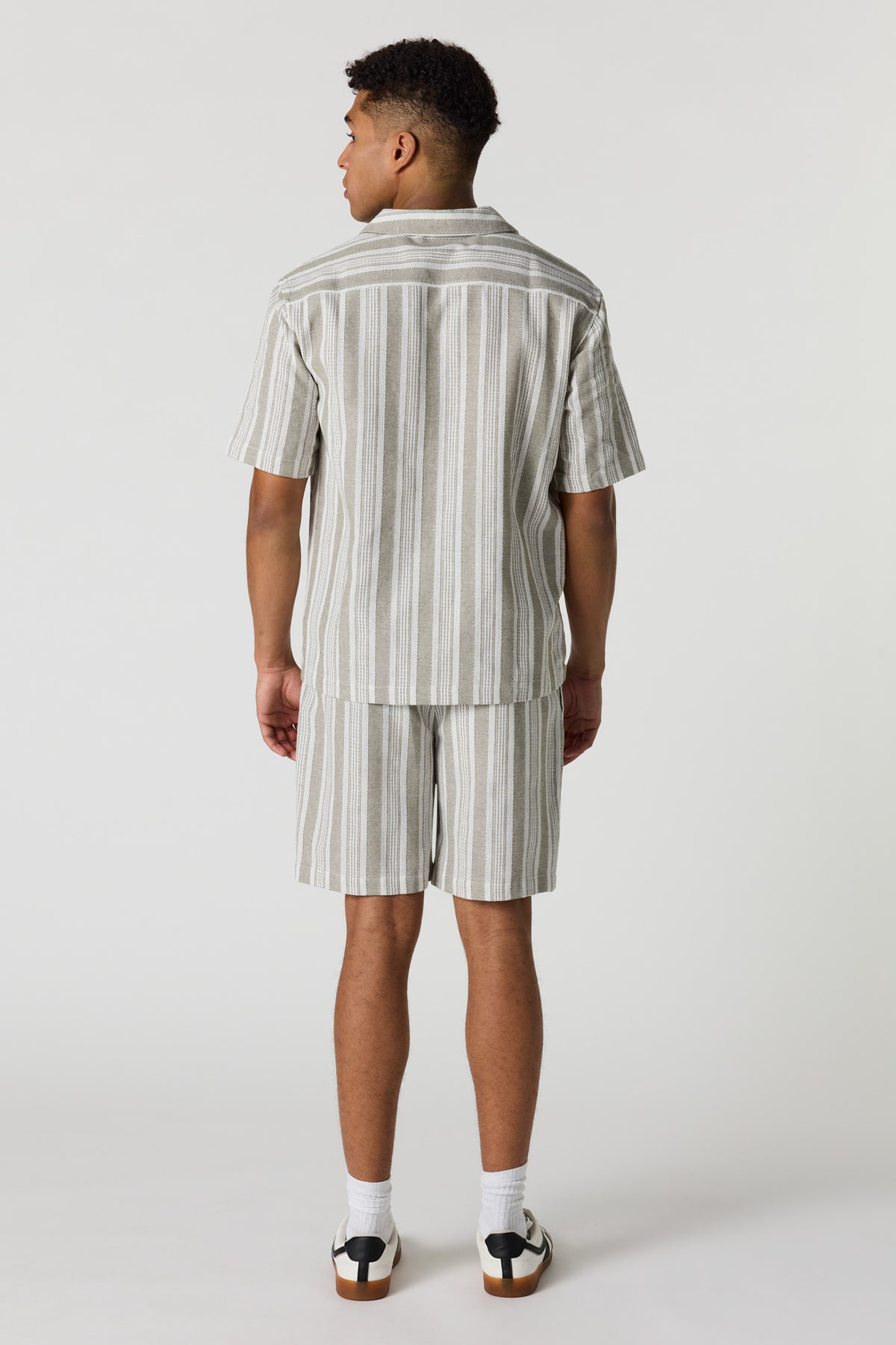 Alt View 3. Textured Striped Drawstring Short - Sage