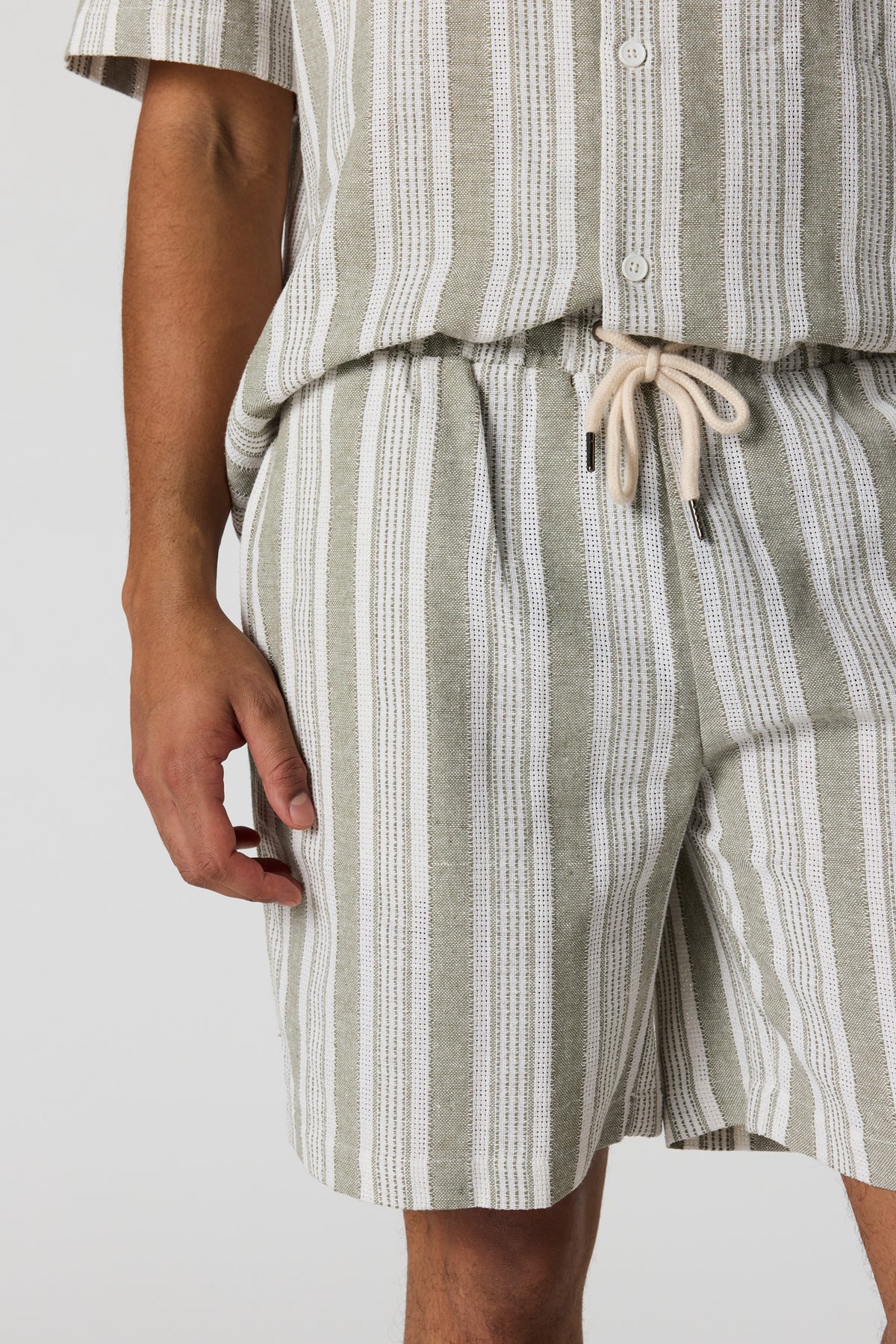 Alt View 4. Textured Striped Drawstring Short - Sage
