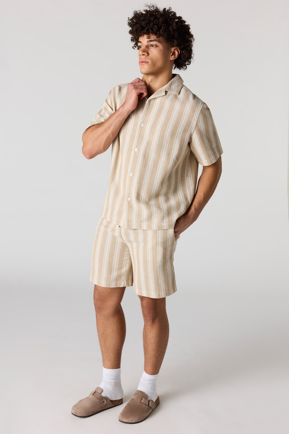 Alt View 2. Textured Striped Drawstring Short - Sand
