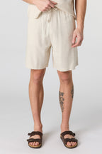 Short en mélange de lin à taille coulissante