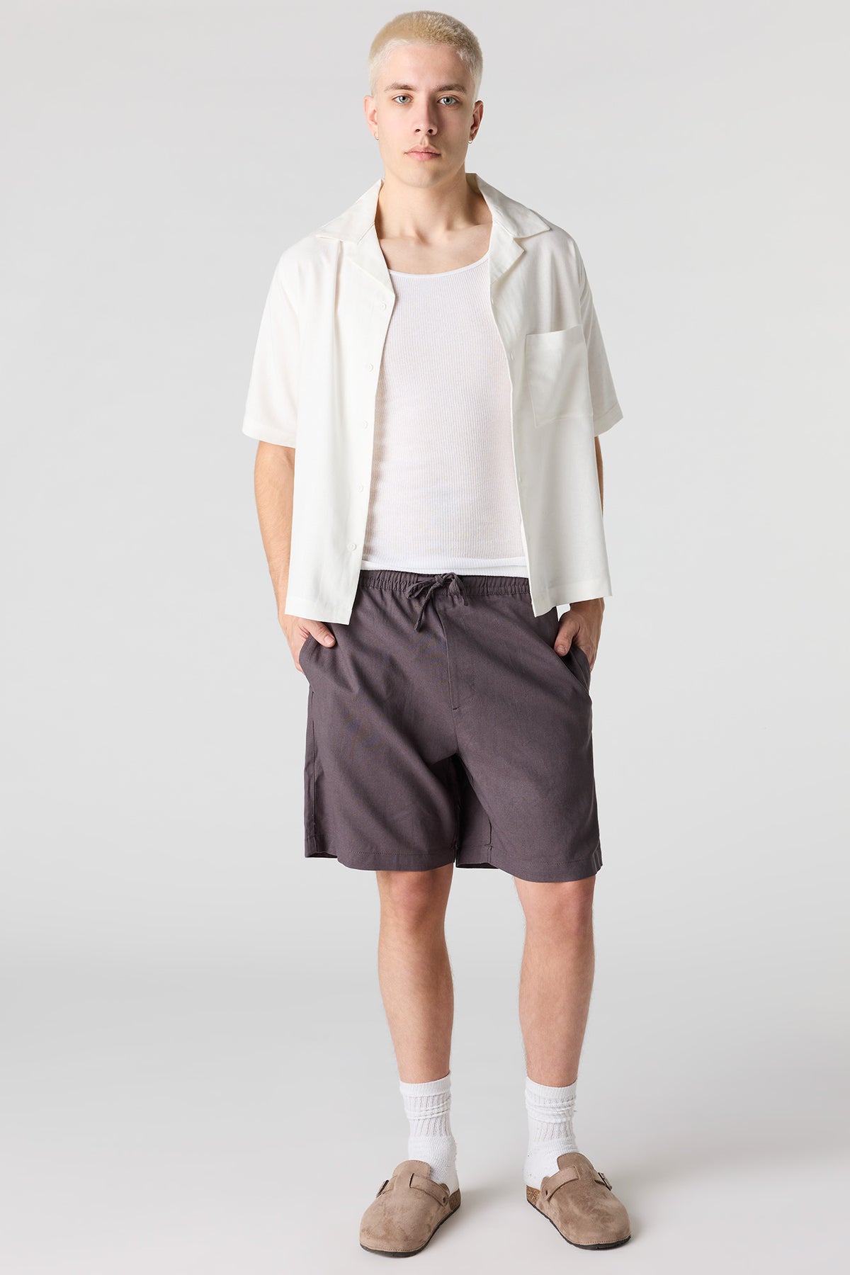 Alt View 2. Linen-Blend Drawstring Short - Dark Grey