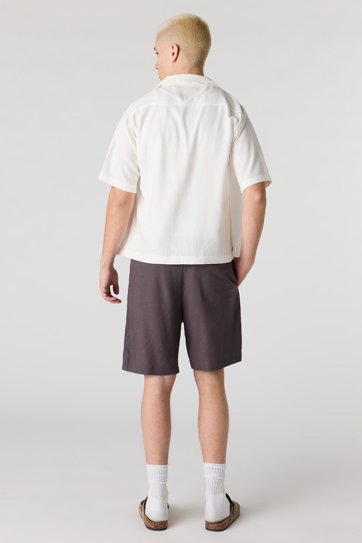 Alt View 3. Linen-Blend Drawstring Short - Dark Grey