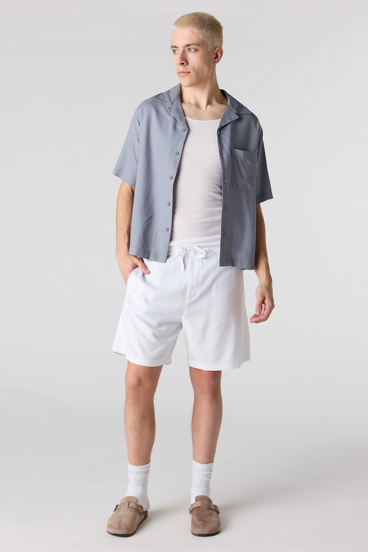 Alt View 2. Linen-Blend Drawstring Short - White