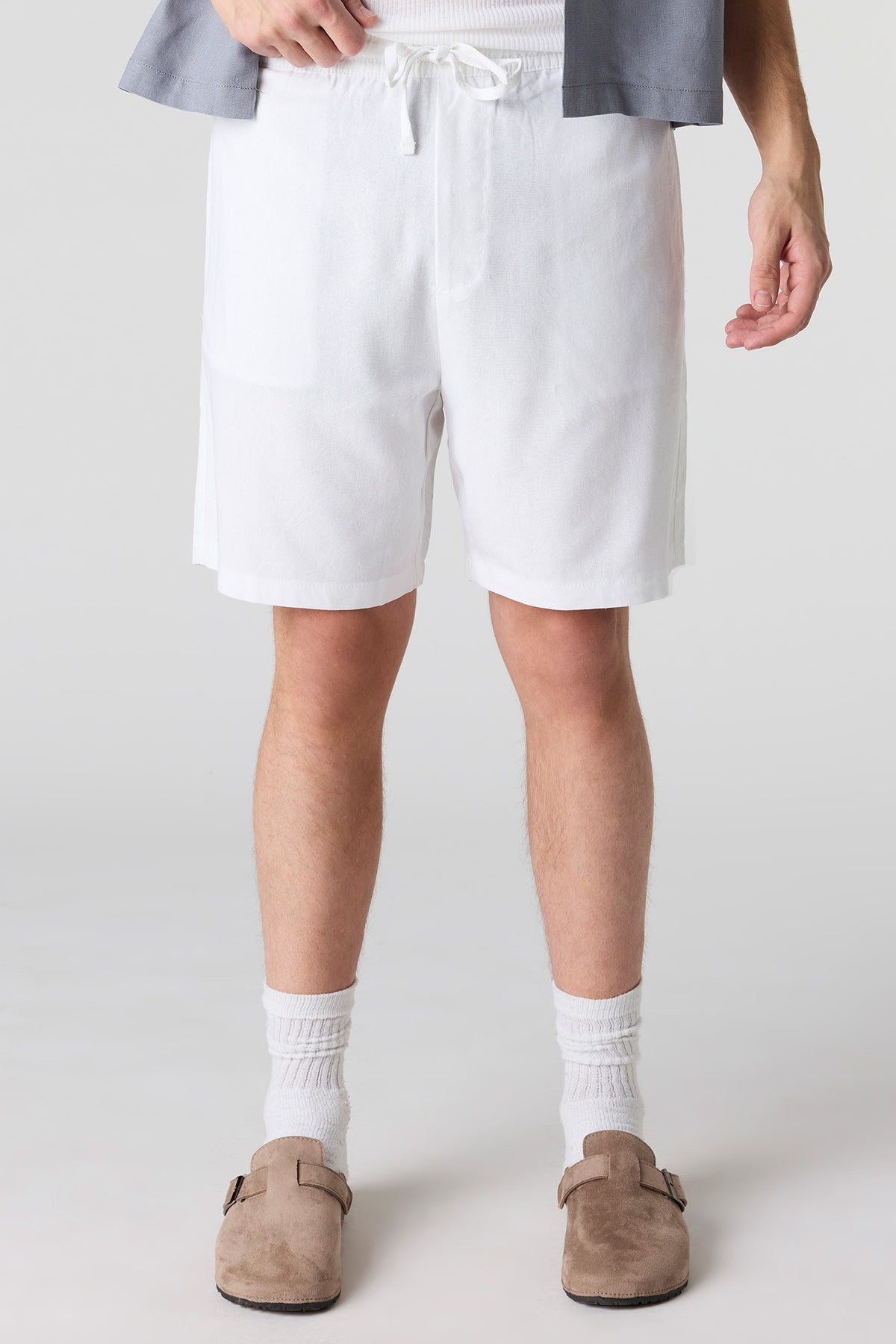 Linen-Blend Drawstring Short - White