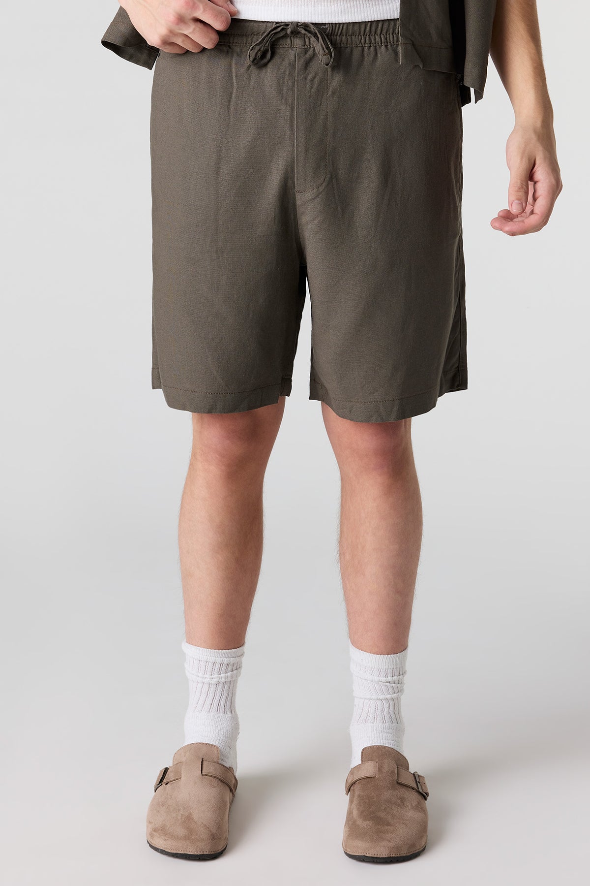 Linen-Blend Drawstring Short - Brown