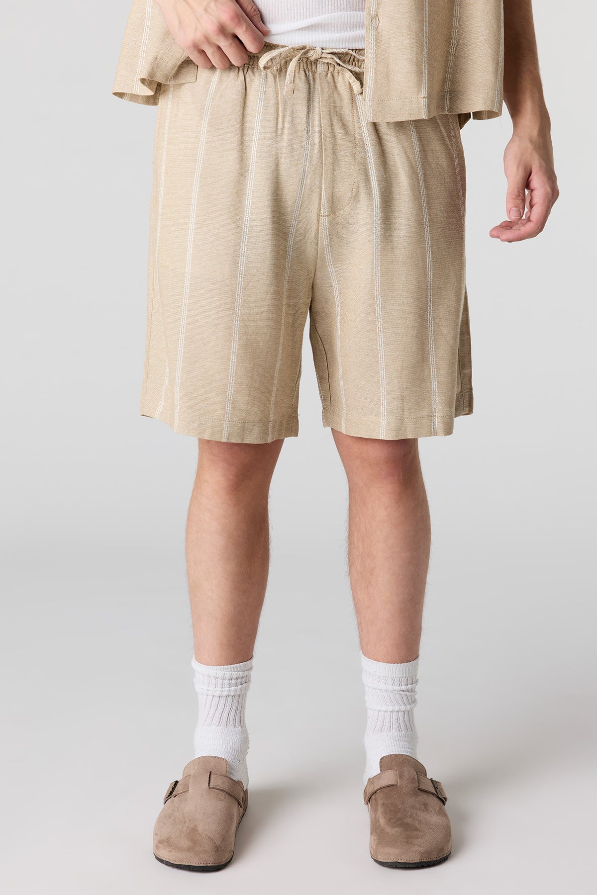 Linen-Blend Drawstring Short - Tan