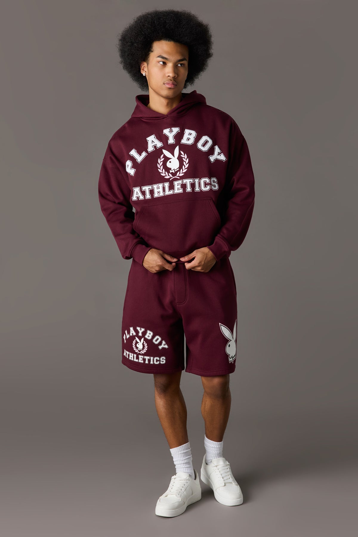 Alt View 2. Playboy Graphic Fleece Short - Burgundy