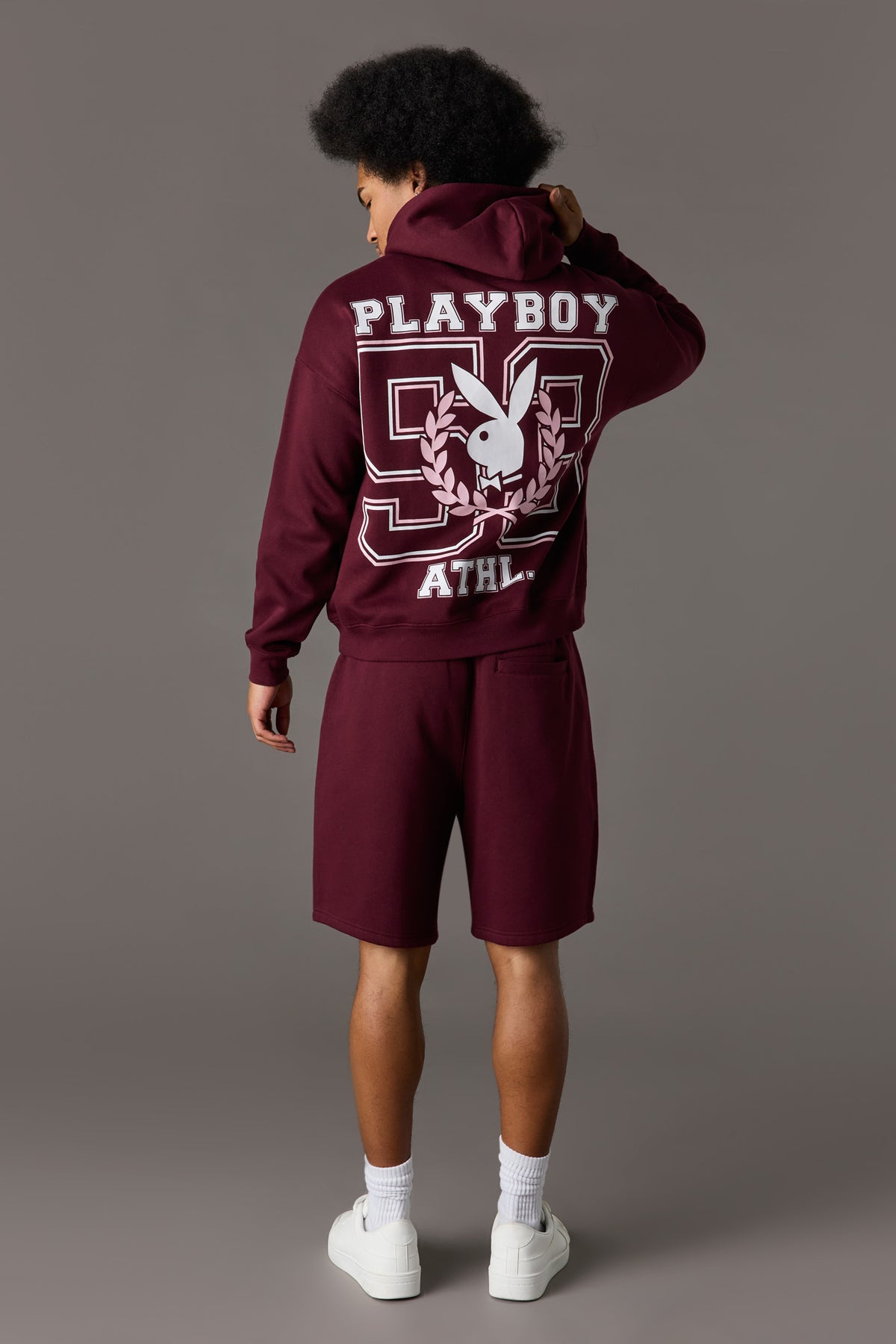 Alt View 3. Playboy Graphic Fleece Short - Burgundy