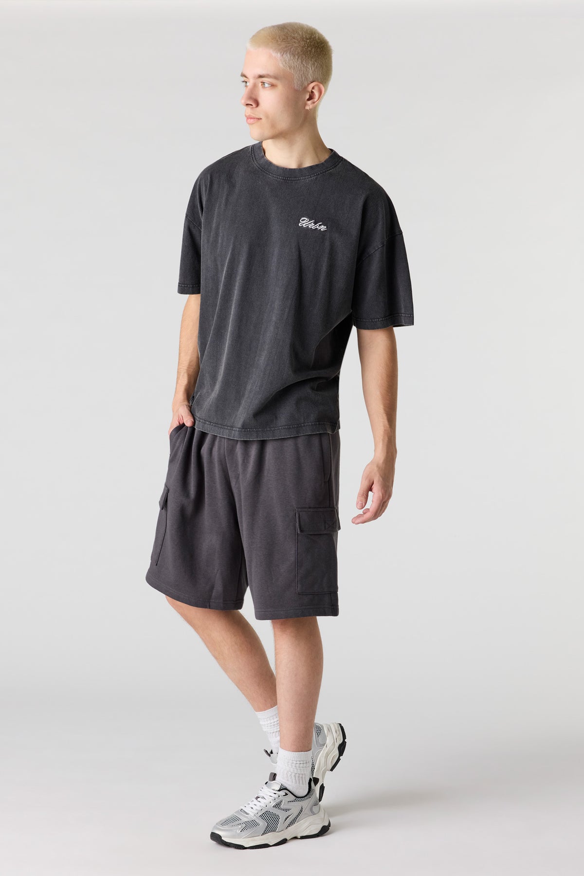 Alt View 2. Fleece Baggy Cargo Short - Dark Grey