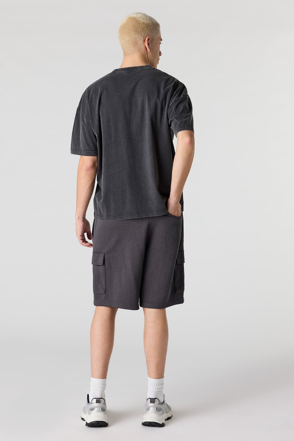 Alt View 3. Fleece Baggy Cargo Short - Dark Grey
