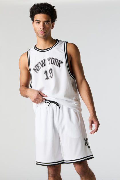 Short de basketball en filet à imprimé New York