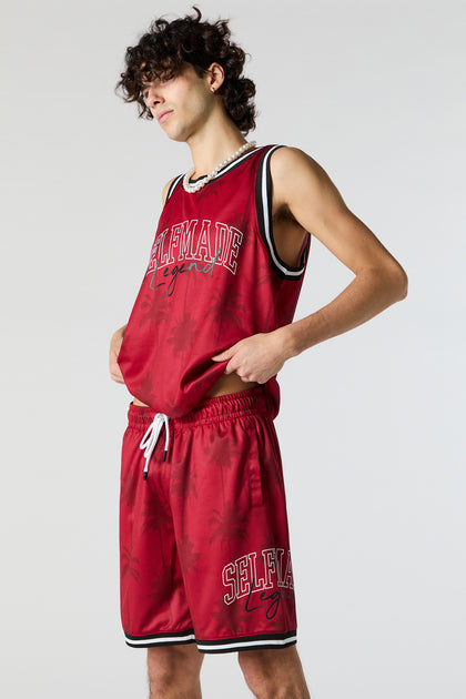 Short de basketball rouge à imprimé Self Made Legend et motif de palmiers