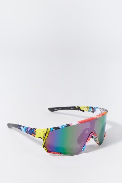 Printed Soft Touch Shield Sunglasses
