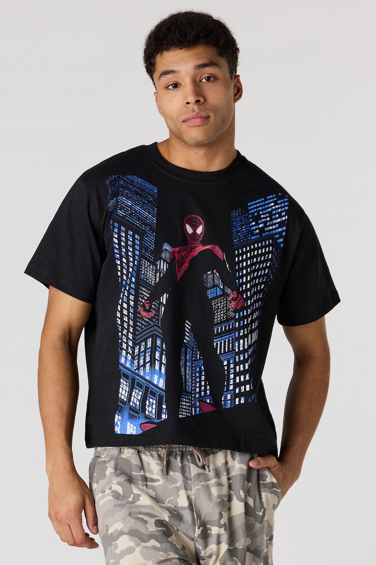 Premium Heavyweight Cotton Spider-Man Graphic T-Shirt - Black