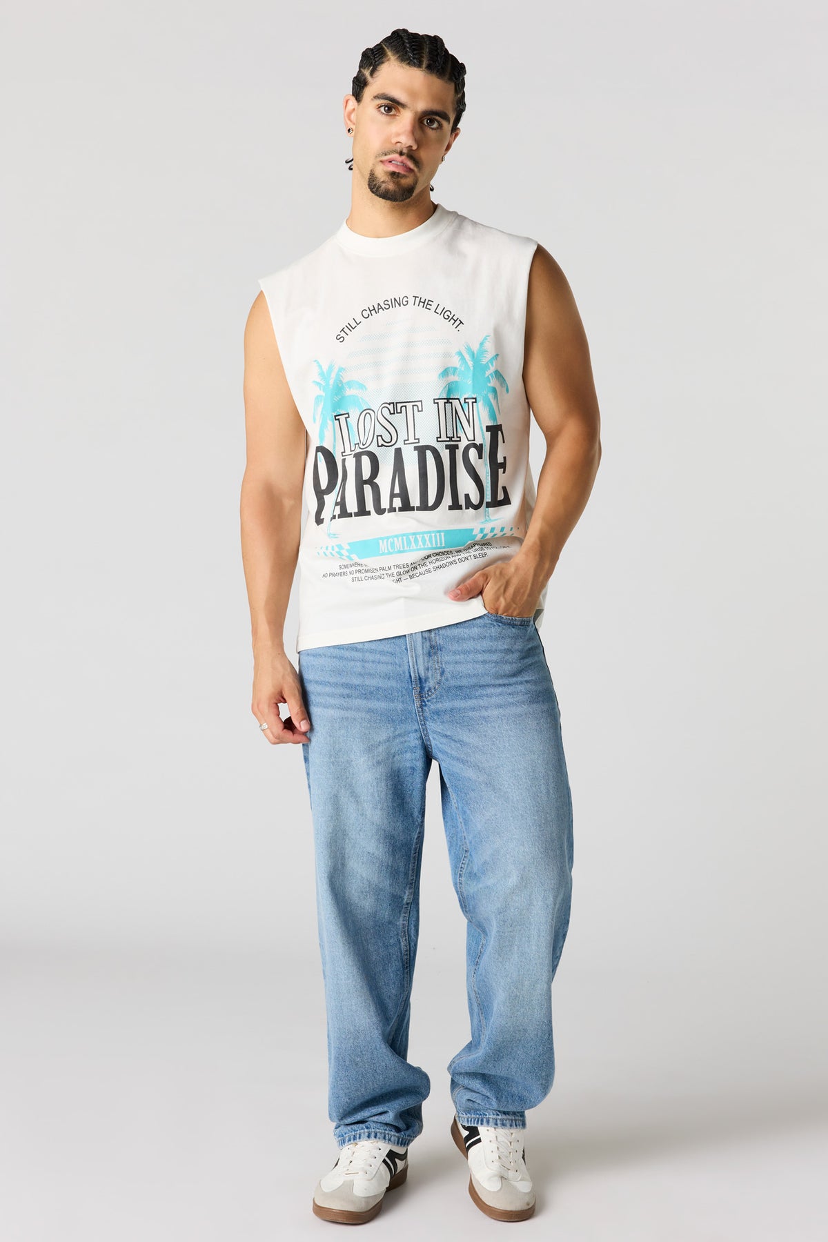 Alt View 3. Paradise Graphic Muscle Tank - Off White