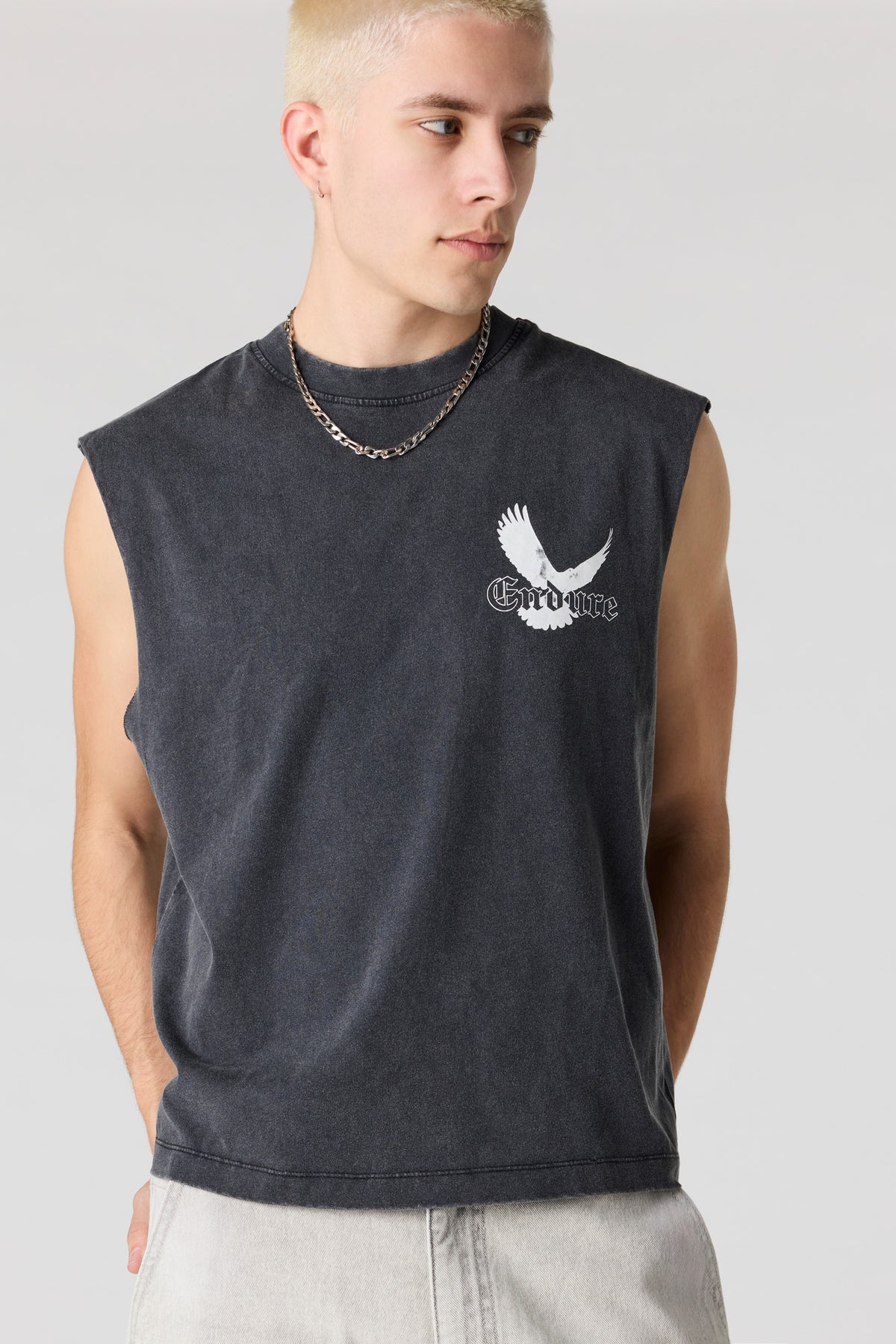 Alt View 2. Endure Graphic Washed Muscle Tank - Black