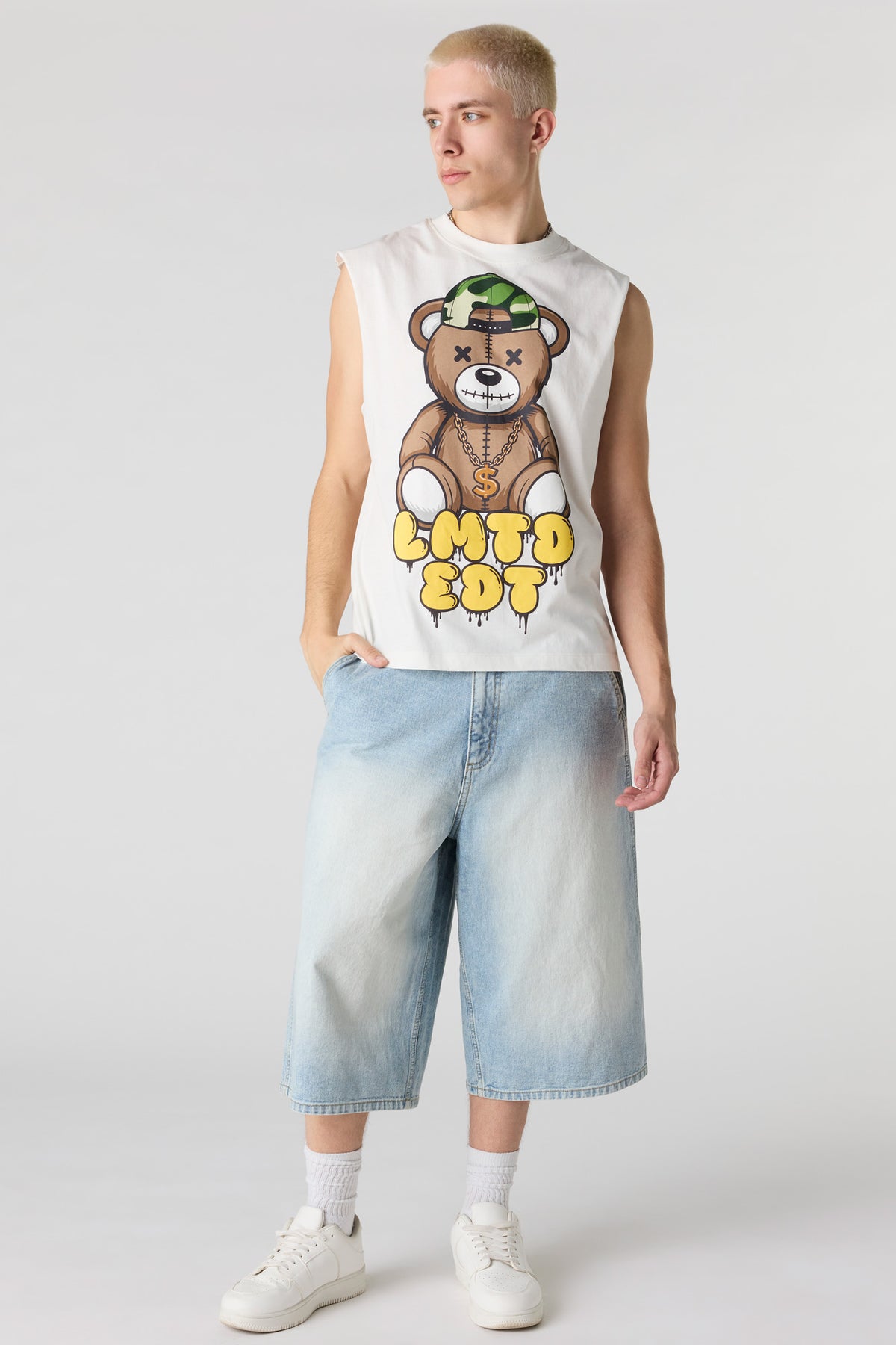 Alt View 3. Bear Graphic Muscle Tank - Off White