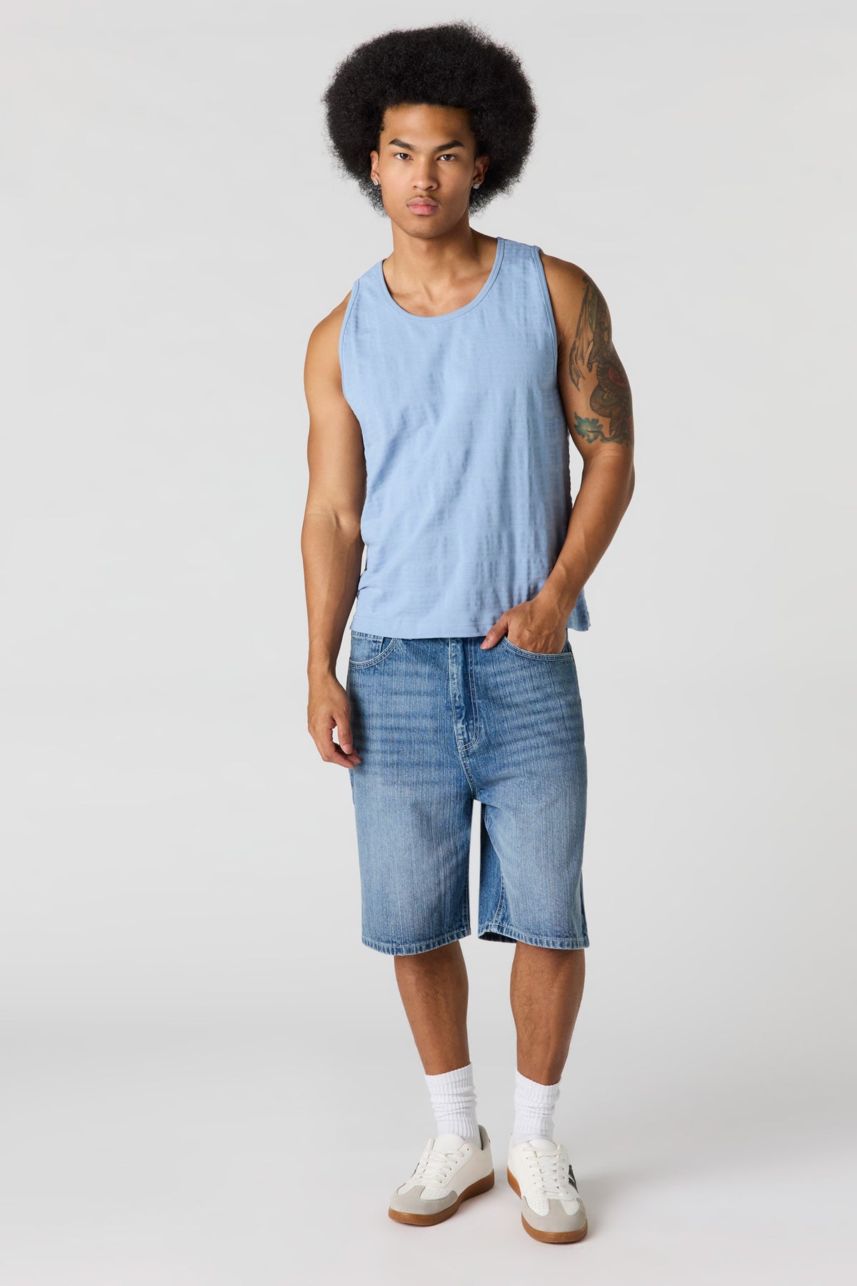 Alt View 3. Textured Tank - Light Blue