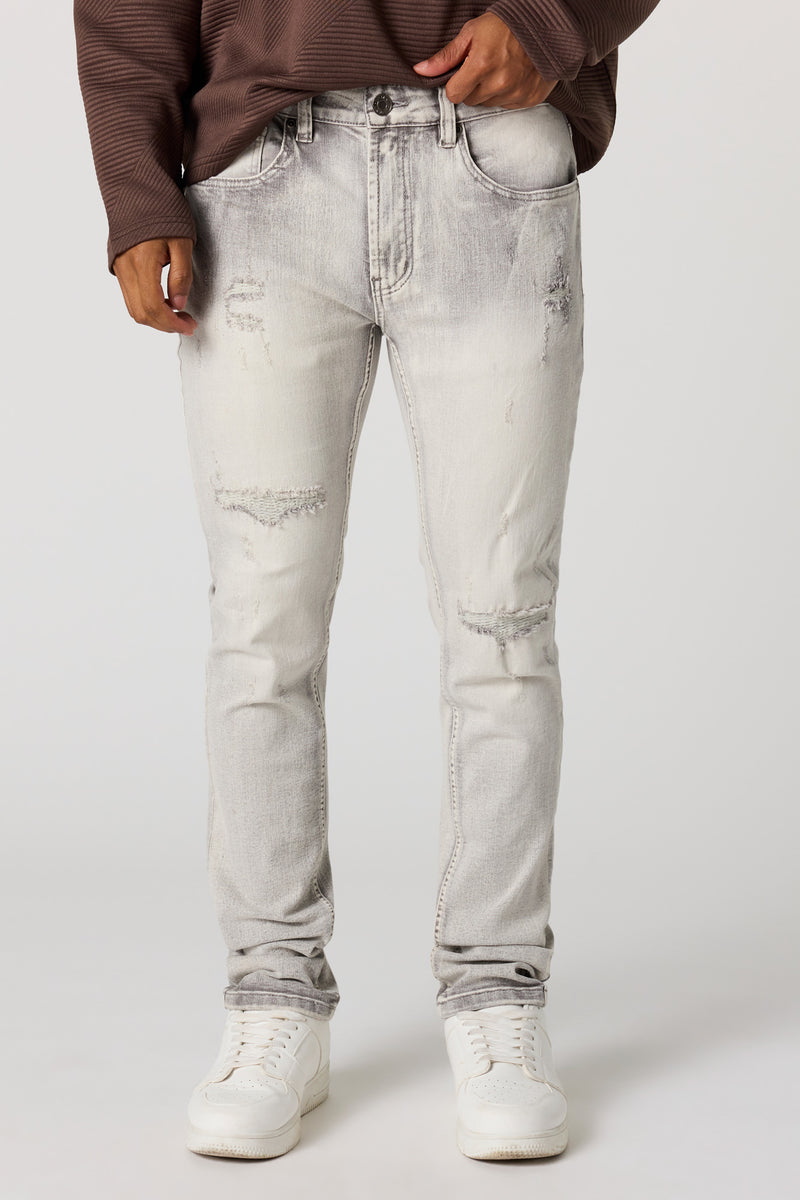 Jean ajusté déchiré gris