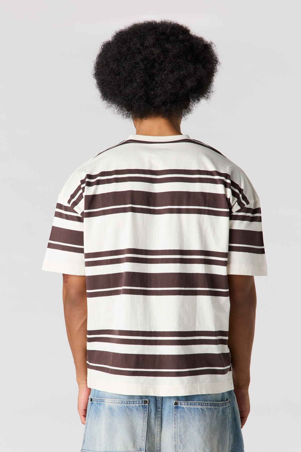 Alt View 2. Striped Relaxed T-Shirt - Dark Brown