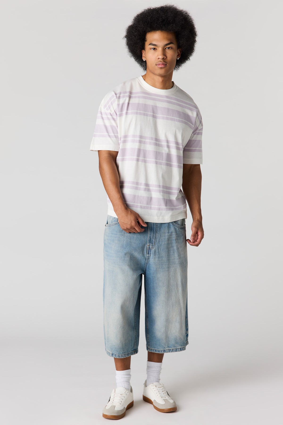 Alt View 3. Striped Relaxed T-Shirt - Purple