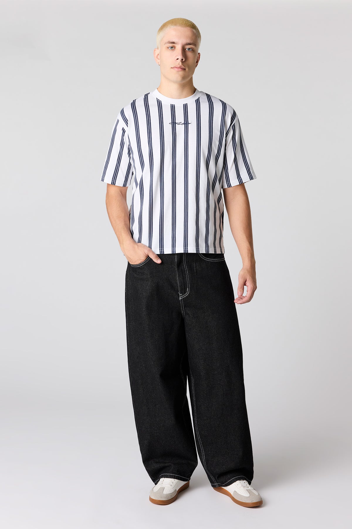 Alt View 3. Malibu Embroidered Striped T-Shirt - White