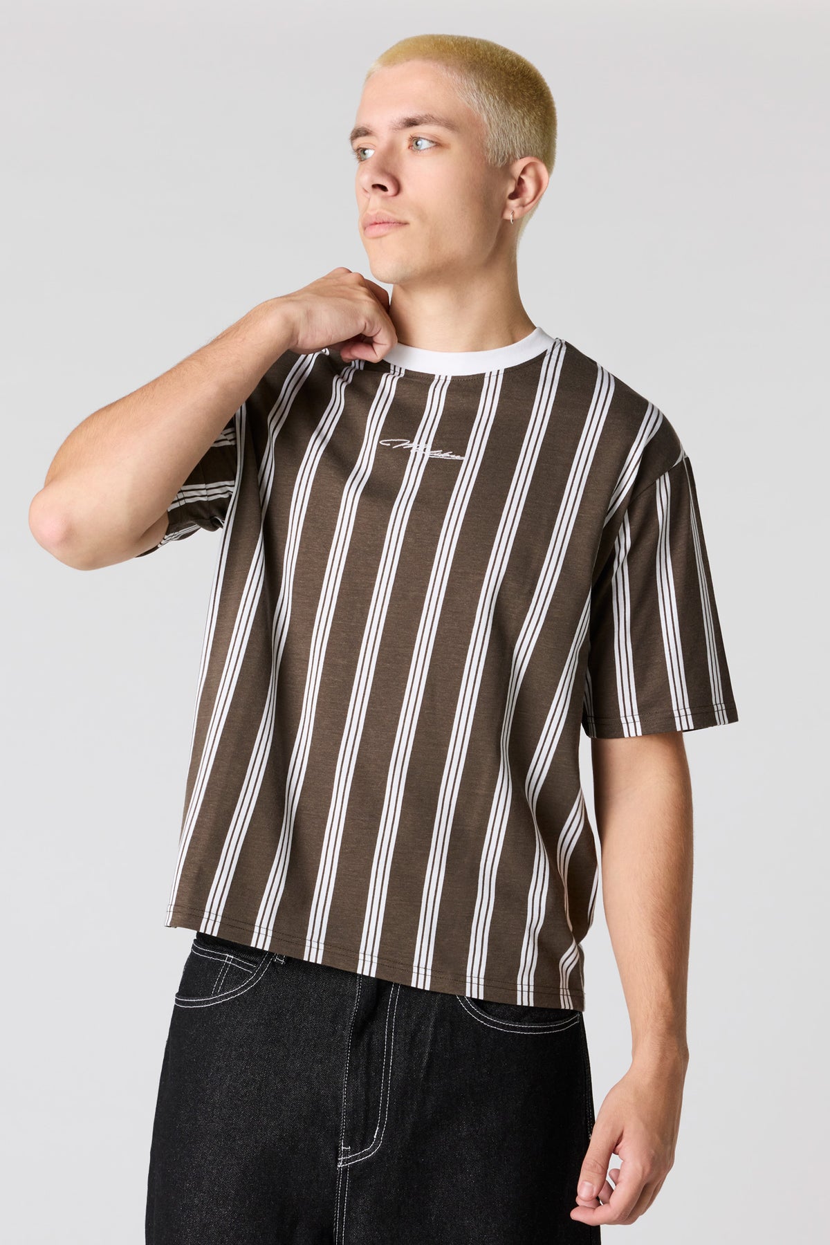 Malibu Embroidered Striped T-Shirt - Brown