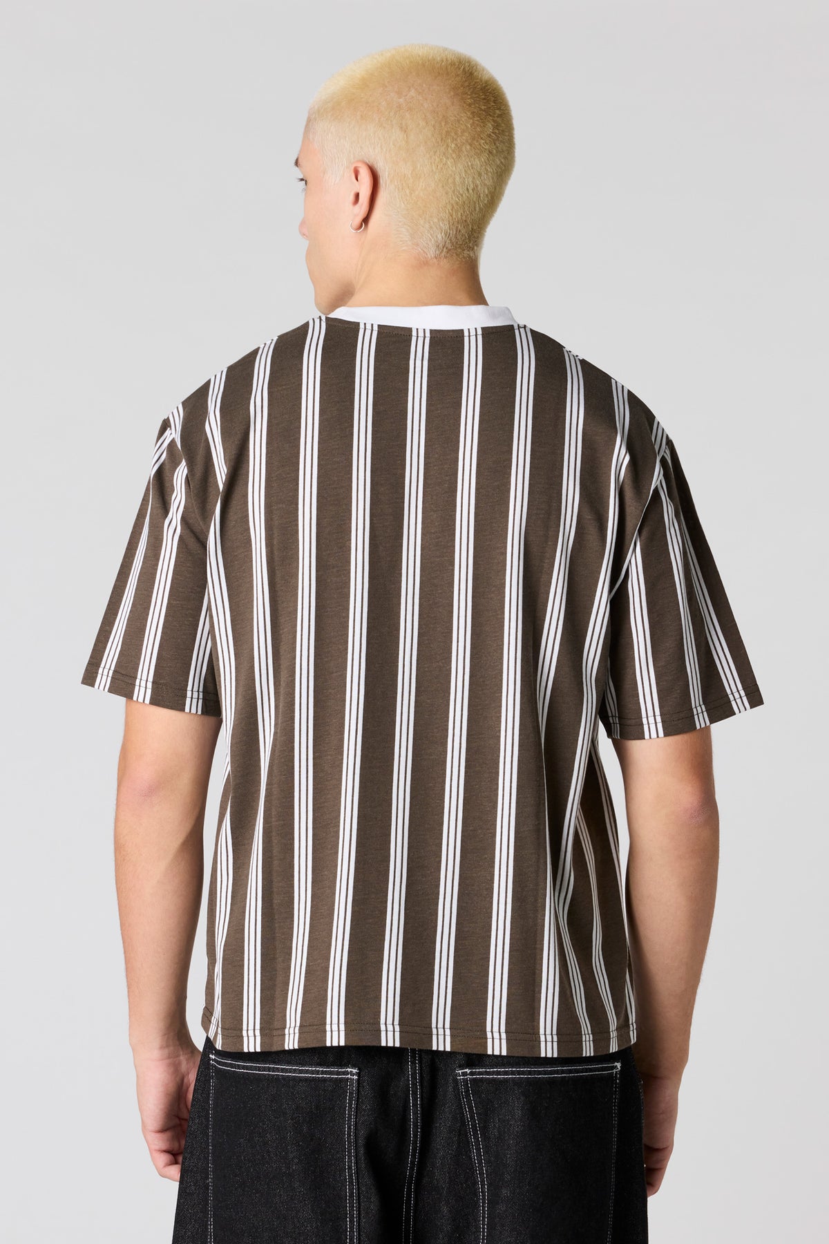 Alt View 2. Malibu Embroidered Striped T-Shirt - Brown