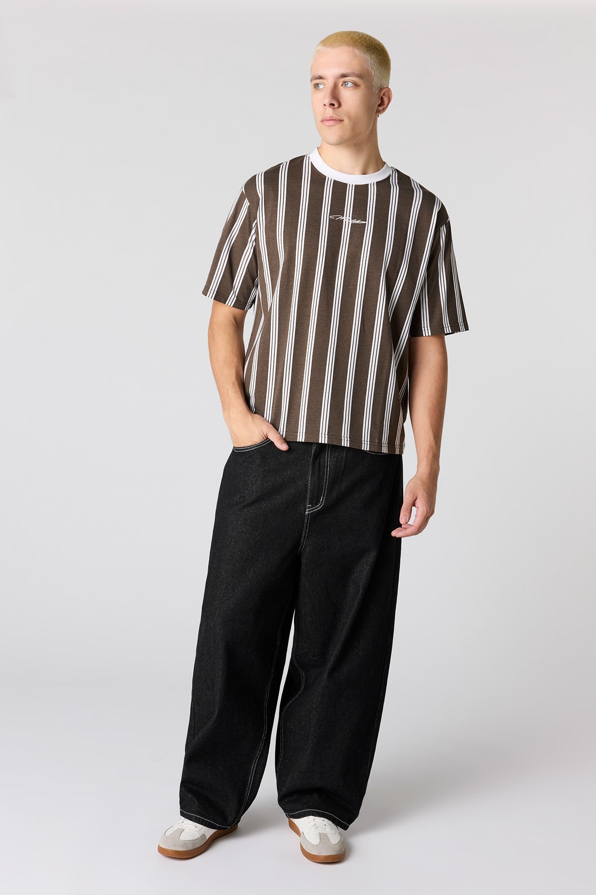 Alt View 3. Malibu Embroidered Striped T-Shirt - Brown