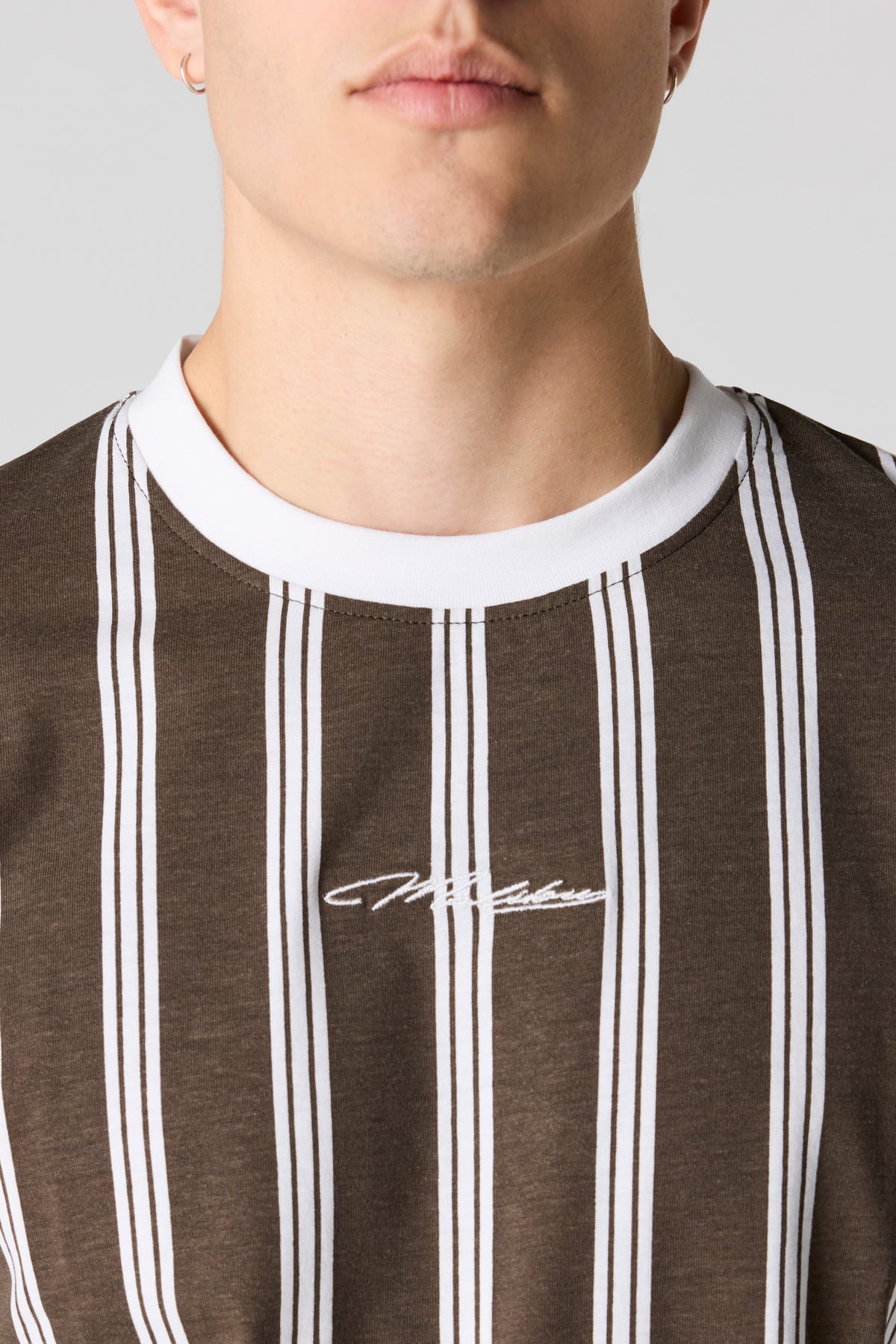 Alt View 4. Malibu Embroidered Striped T-Shirt - Brown