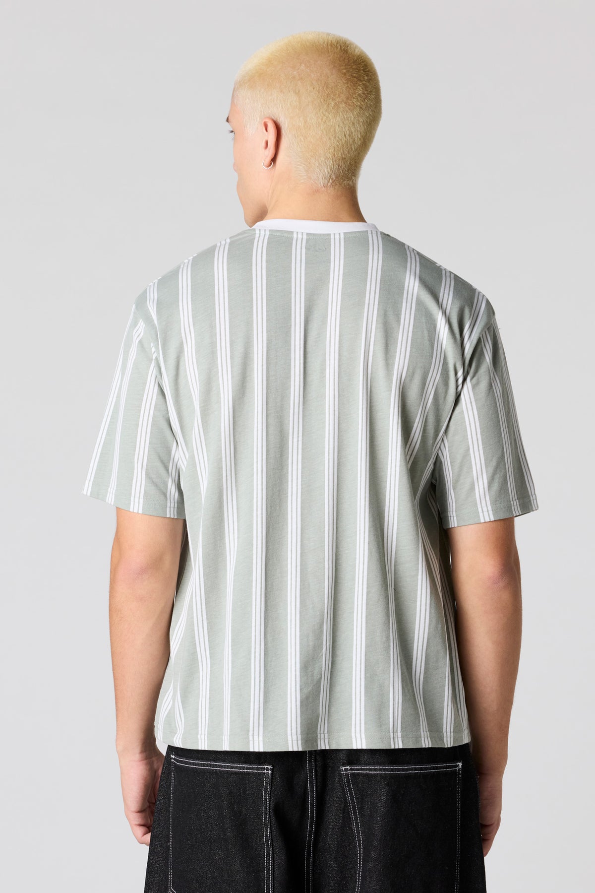 Alt View 2. Malibu Embroidered Striped T-Shirt - Dark Green
