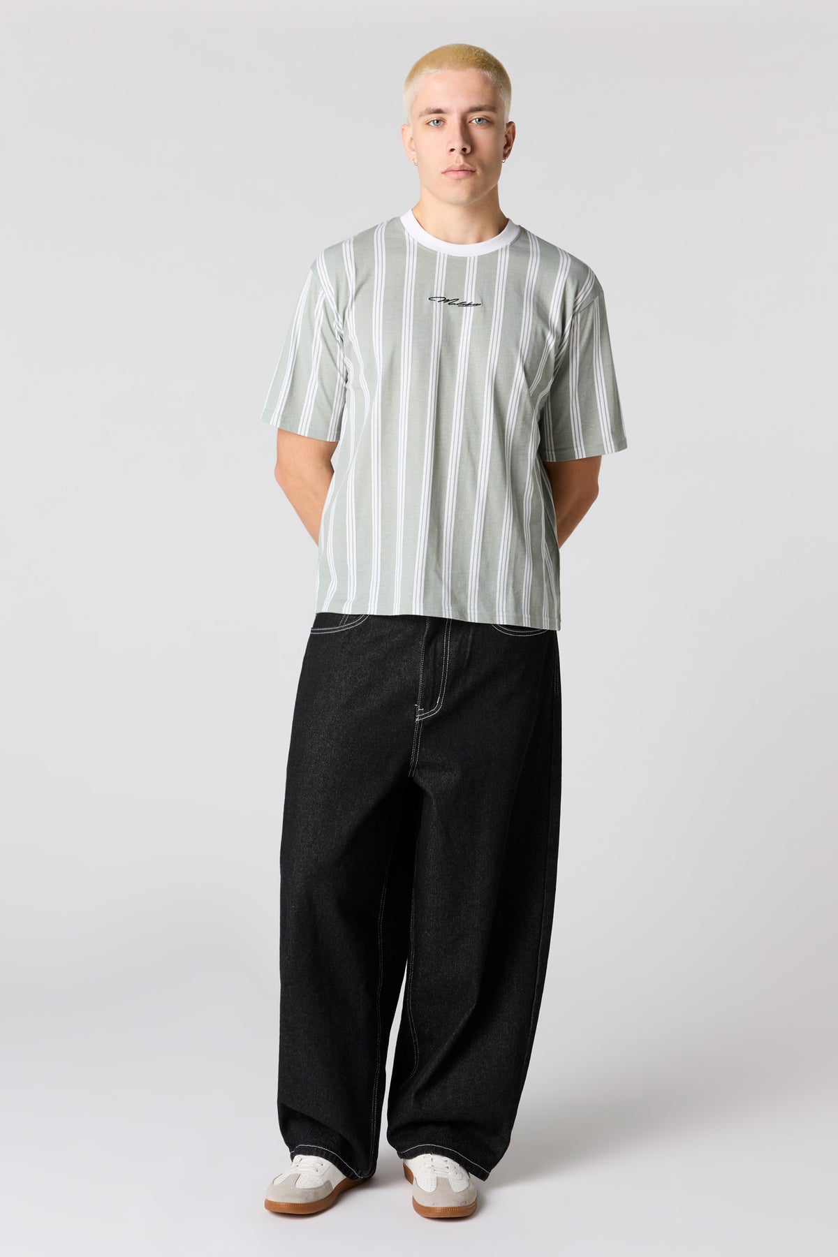 Alt View 3. Malibu Embroidered Striped T-Shirt - Dark Green