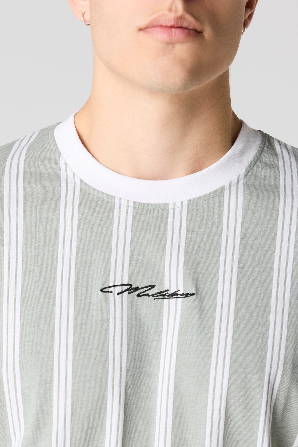 Alt View 4. Malibu Embroidered Striped T-Shirt - Dark Green