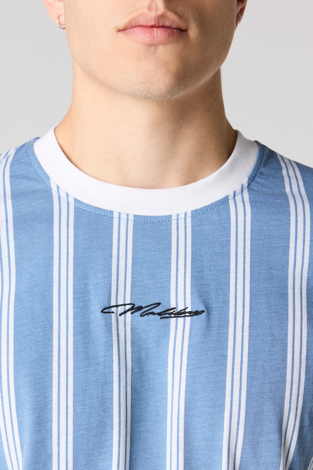 Alt View 4. Malibu Embroidered Striped T-Shirt - Blue