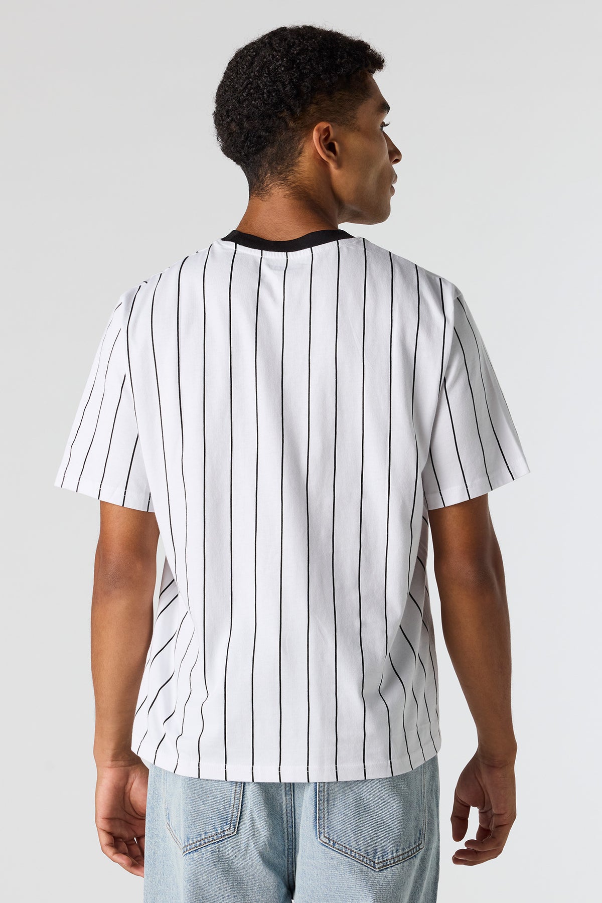 Alt View 2. New York Embroidered Pinstriped T-Shirt - Black