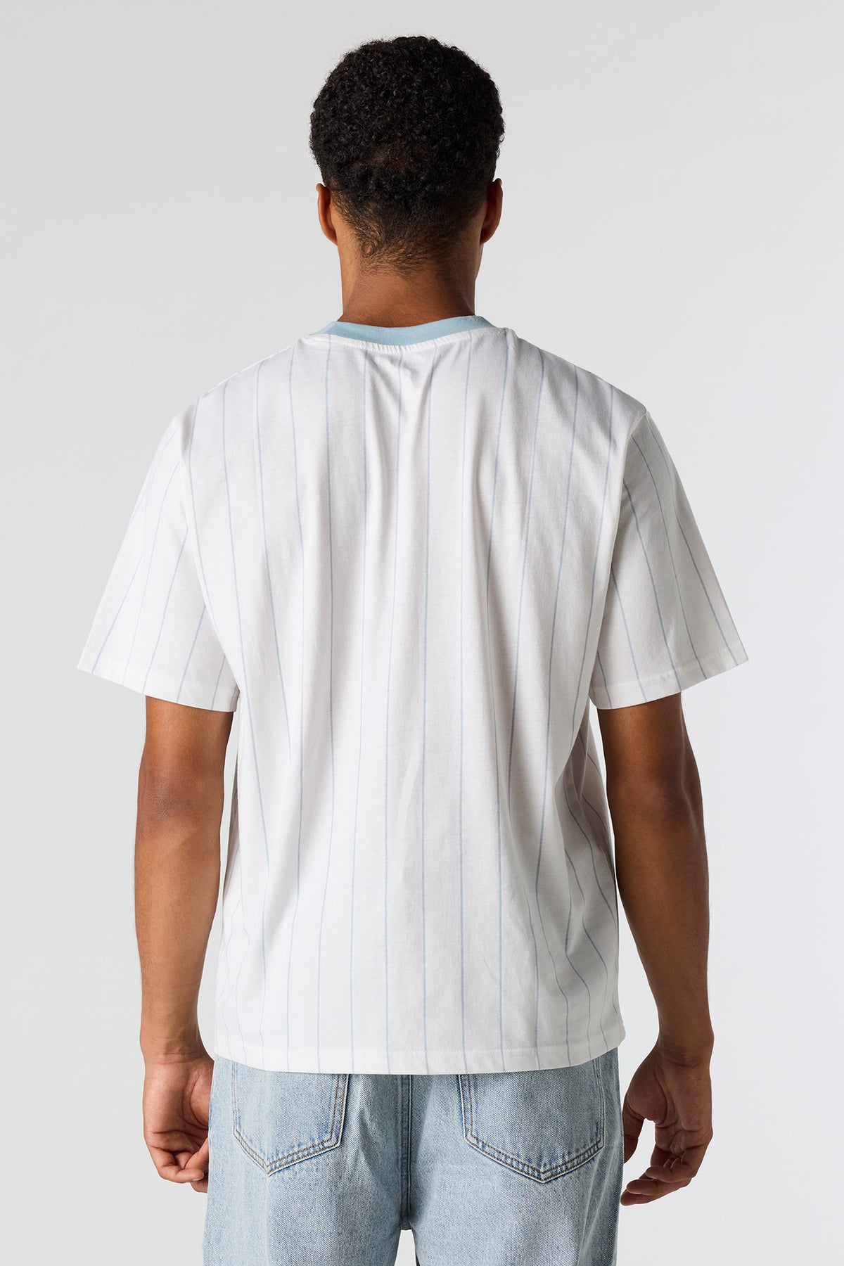 Alt View 2. New York Embroidered Pinstriped T-Shirt - Light Blue