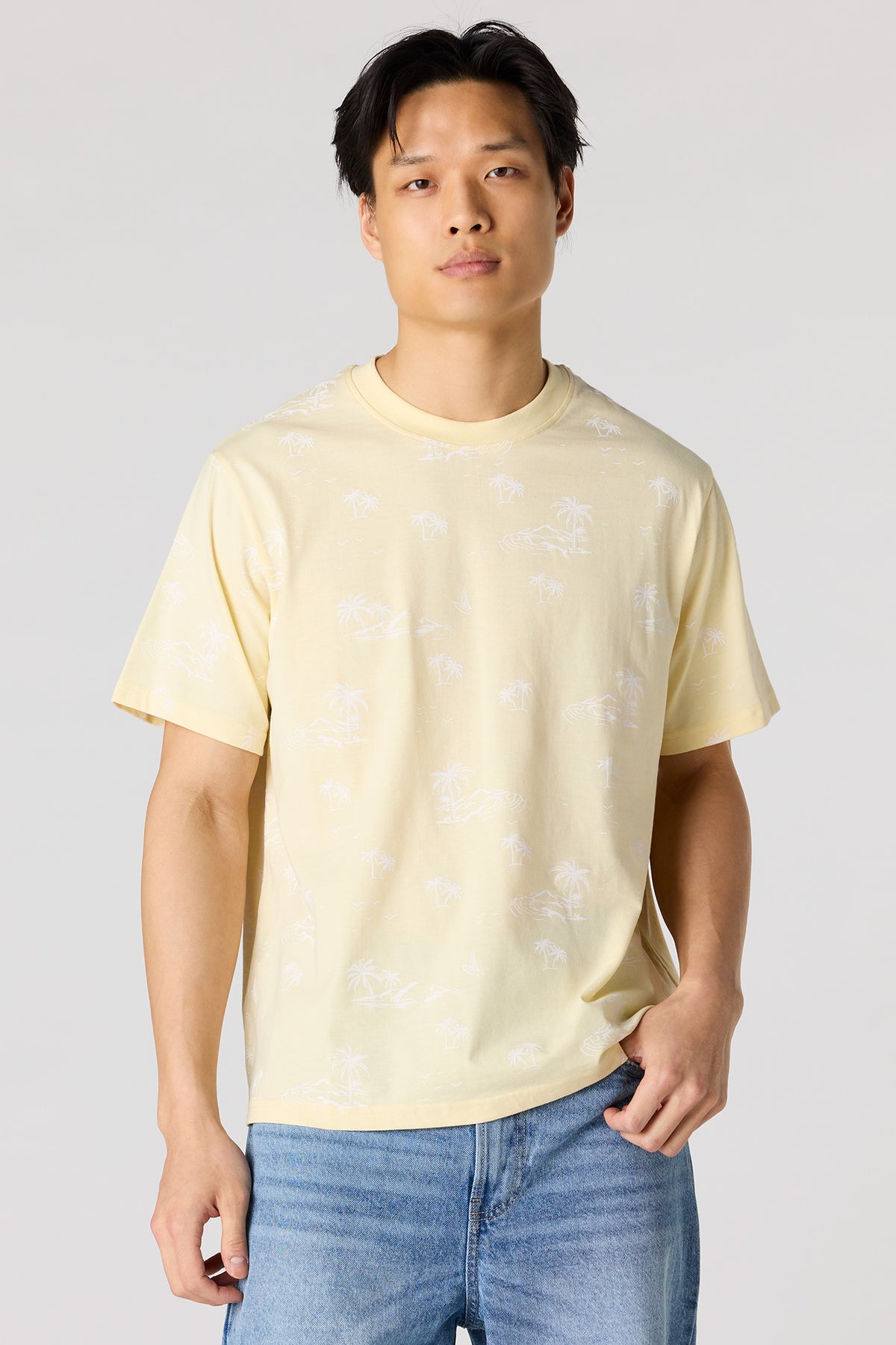 Tropical Print T-Shirt - Yellow